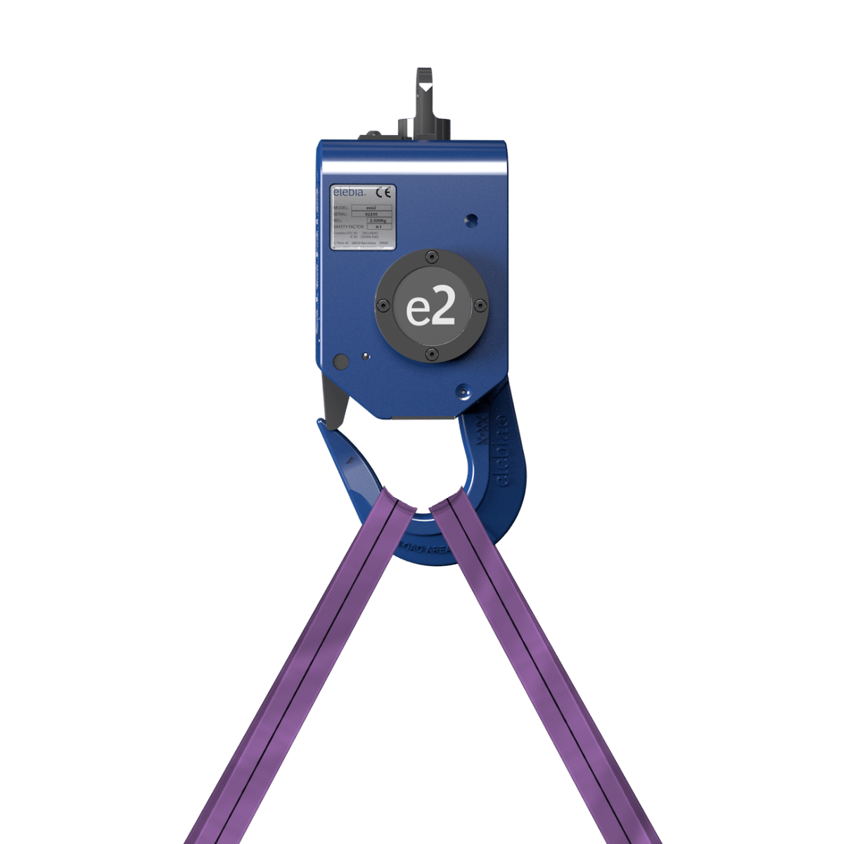 evo2L automatic crane hook with two slings seated inside the hook